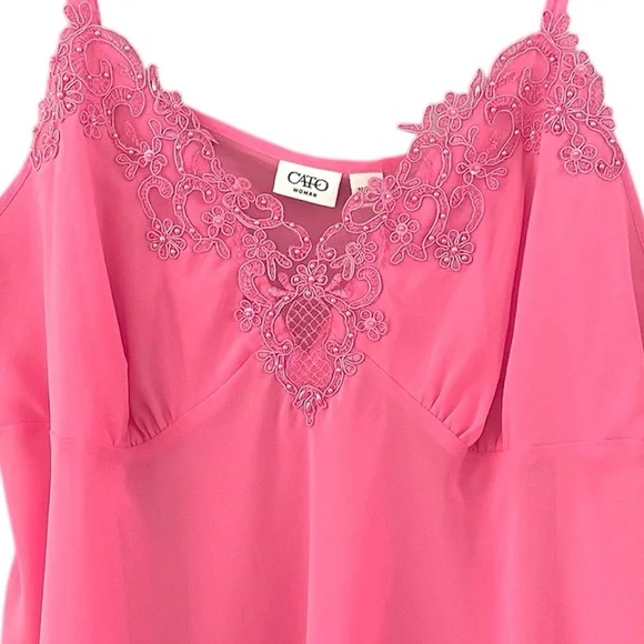 CATO Beaded Pink Lace Sheer Slip Dress Cami Top Plus Size 22/24W - Picture 1 of 5